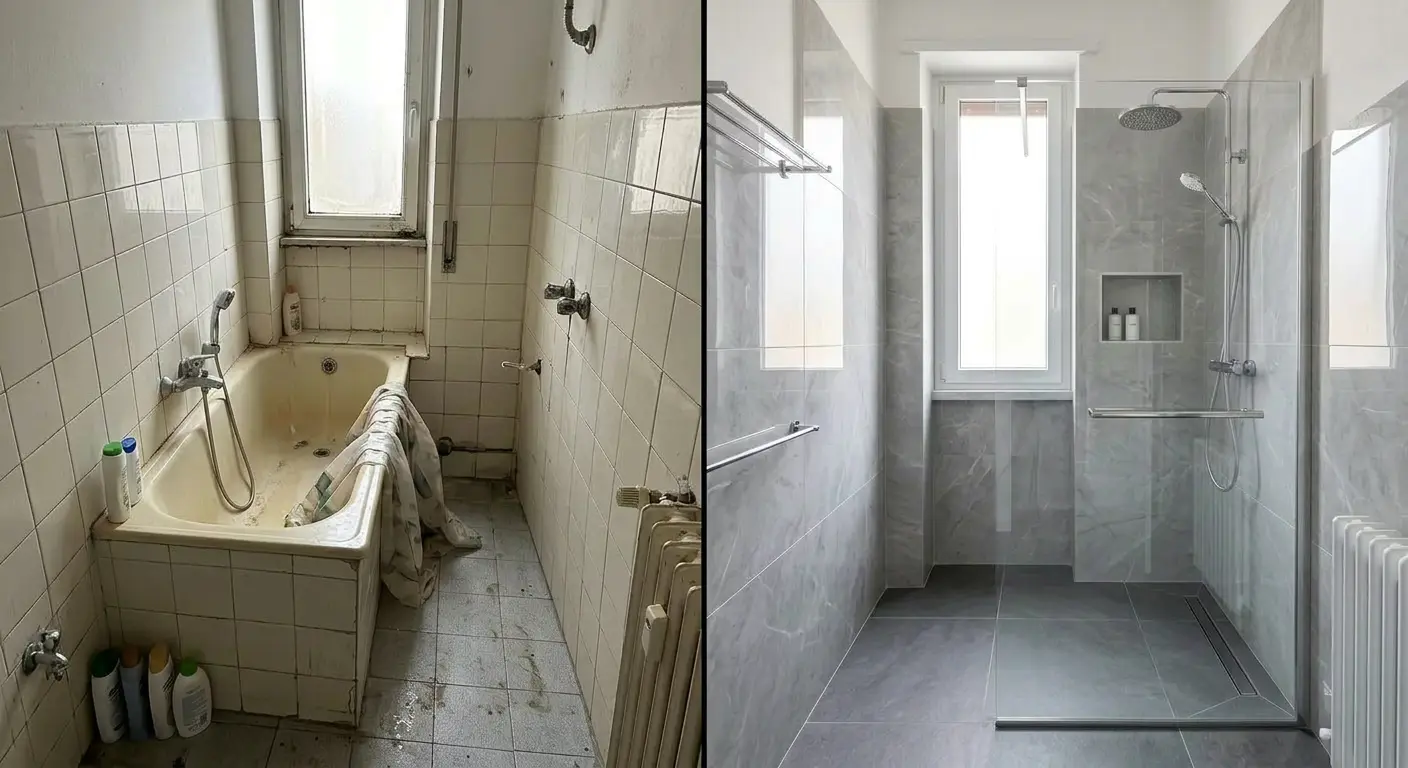 Trasformazione vasca in doccia — prima e dopo